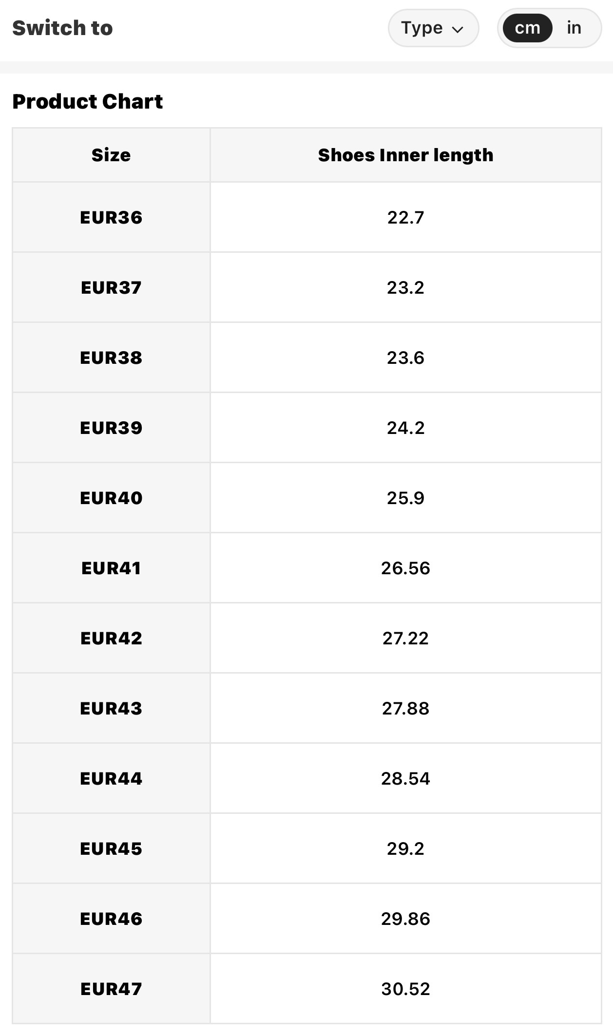 Size Chart